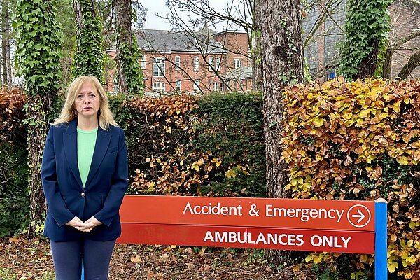 Liz stood outside Winchester A&E