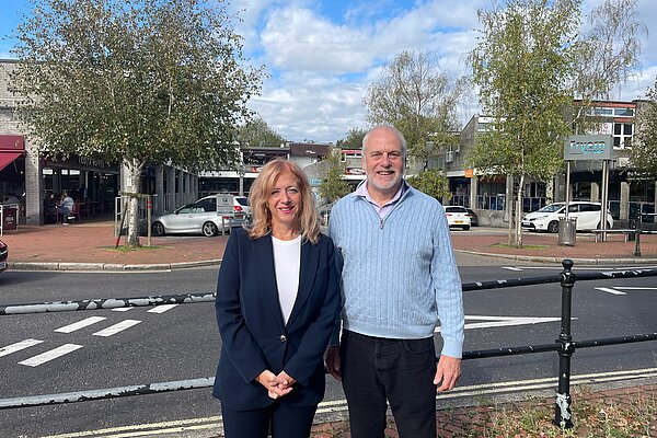 Liz stood with Cllr Tim Groves in Chandler's Ford